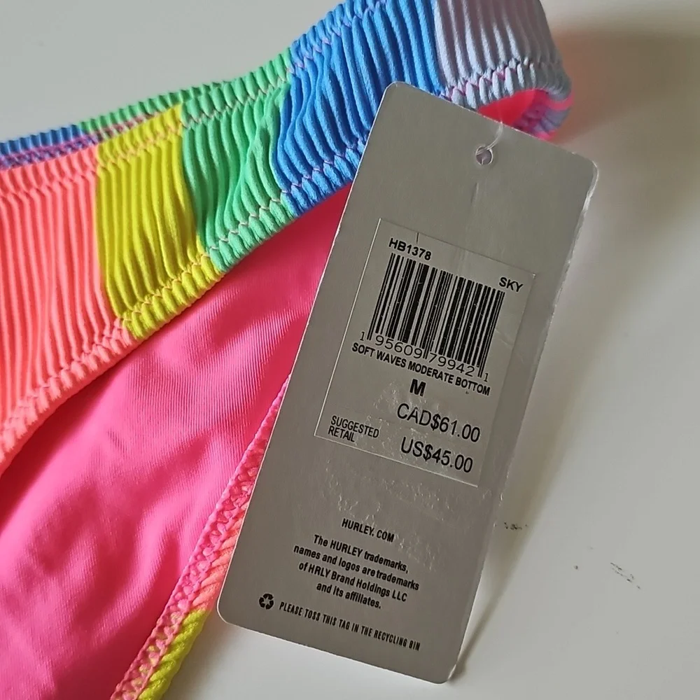 NWT Hurley Soft Waves Ribbed Neon Colorful Swim Bottom